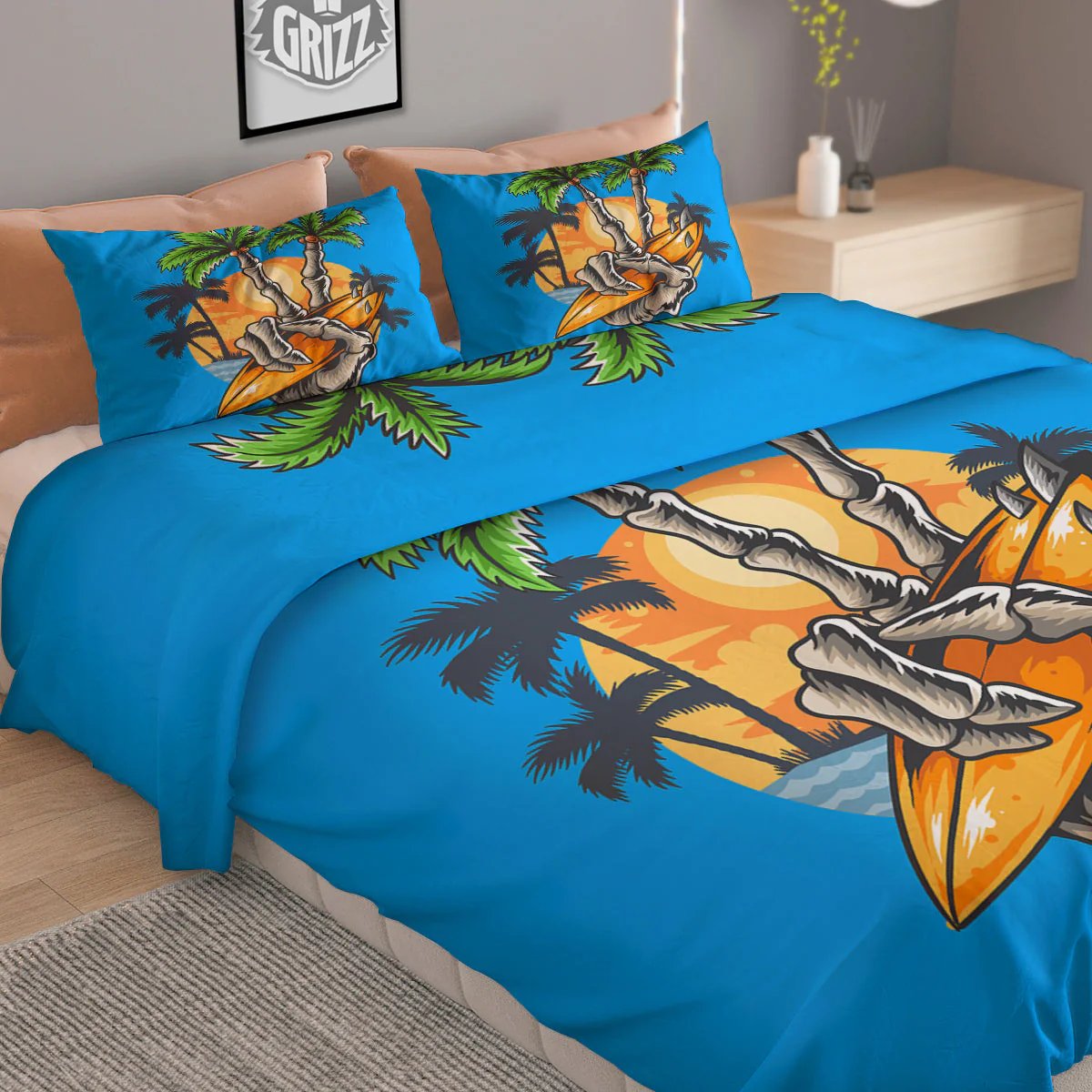 Tropical Skull Hand Print Duvet Cover Bedding Set - Image 2