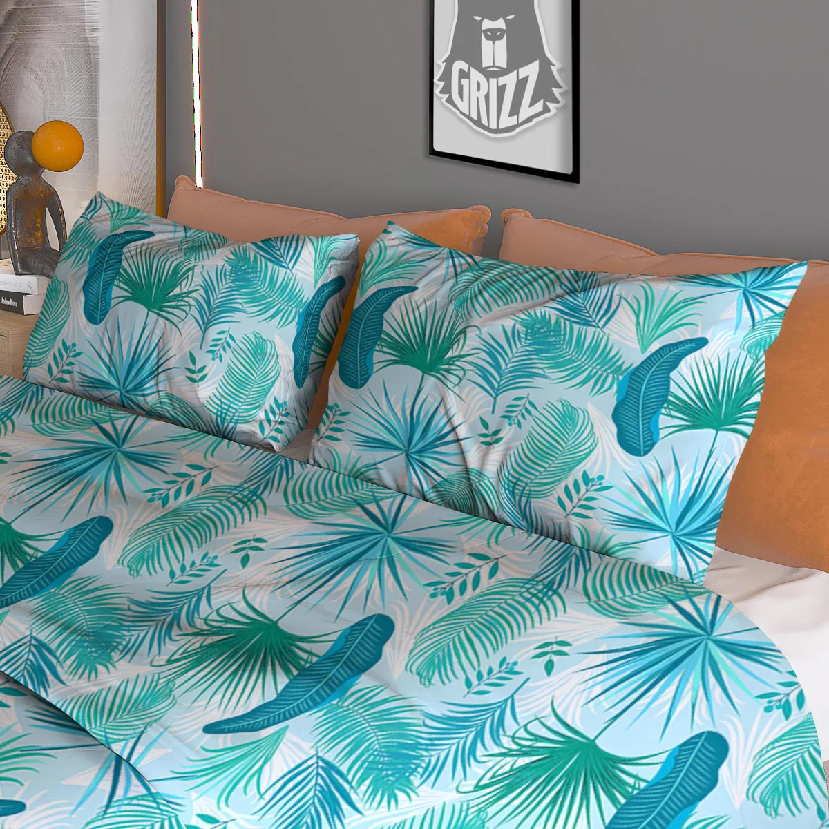 Tropical Teal Aloha Print Pattern Duvet Cover Bedding Set - Image 3