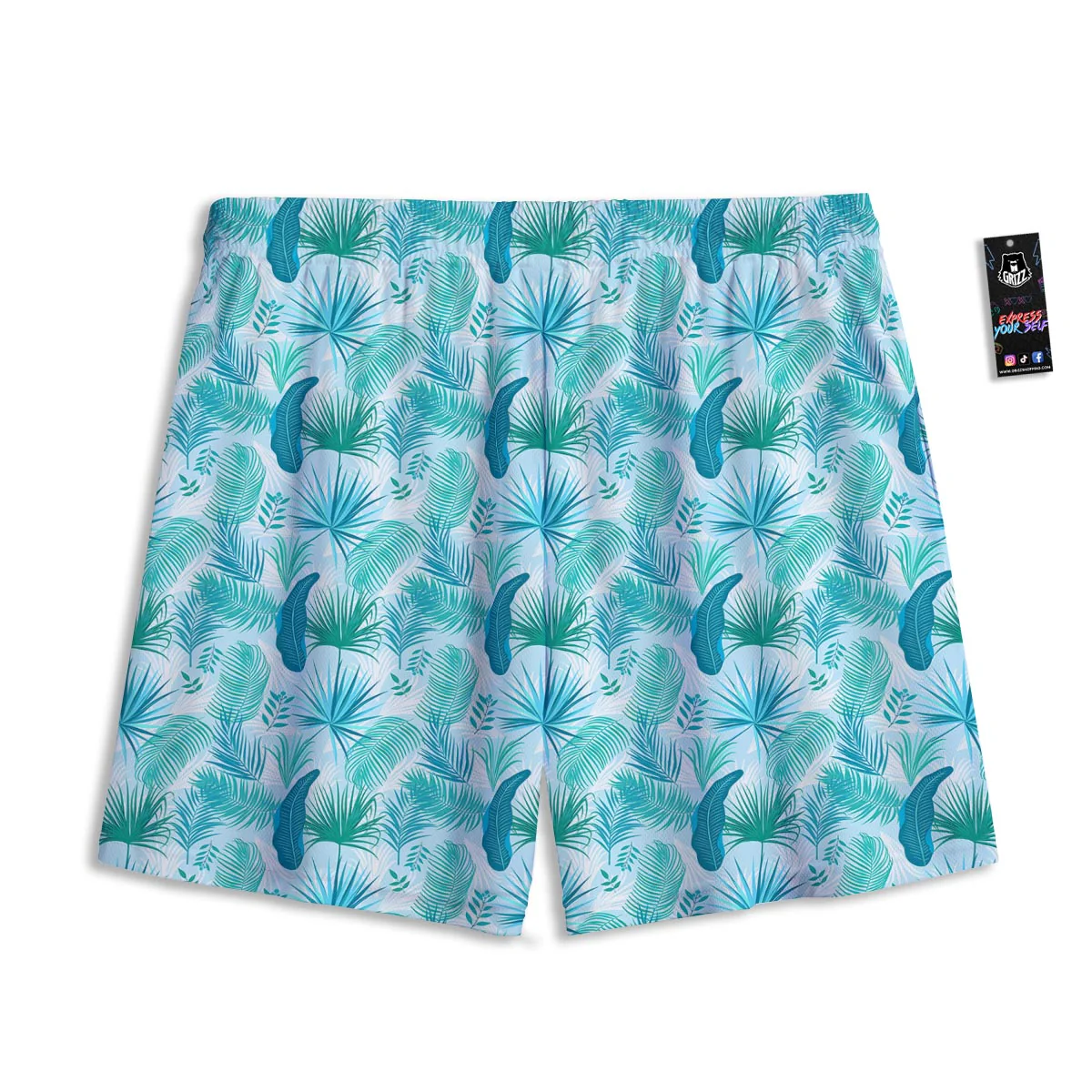 Tropical Teal Aloha Print Pattern Mesh Shorts - Image 2