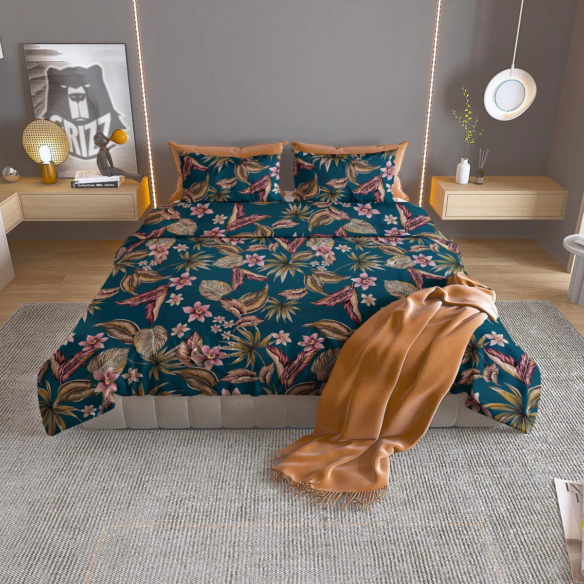 Tropical Teal Print Pattern Duvet Cover Bedding Set