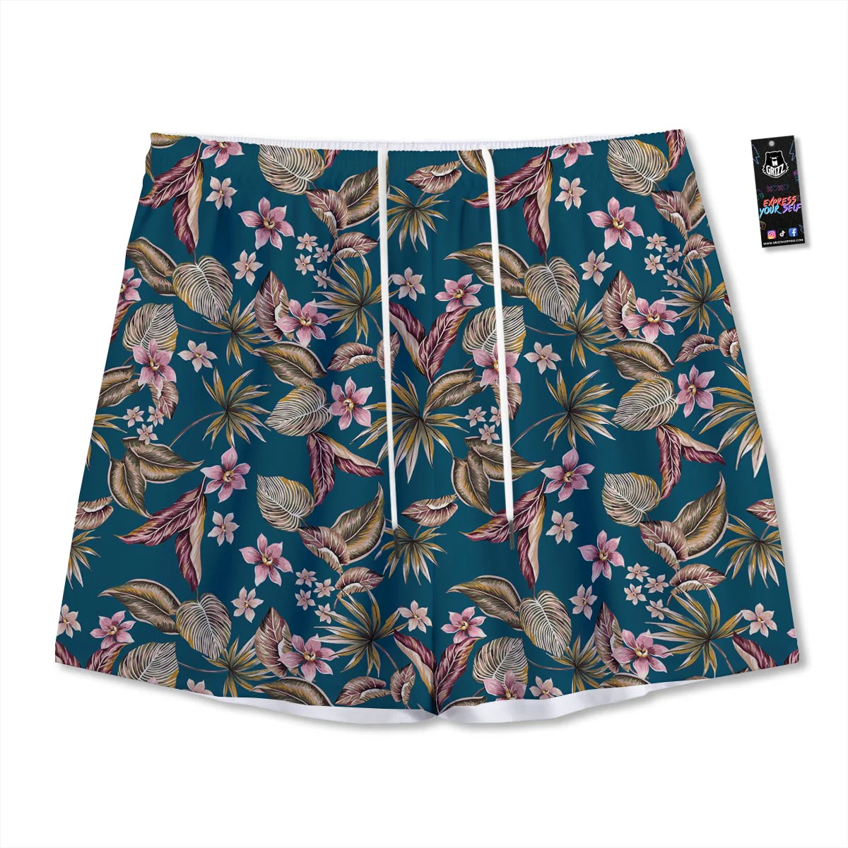 Tropical Teal Print Pattern Mesh Shorts