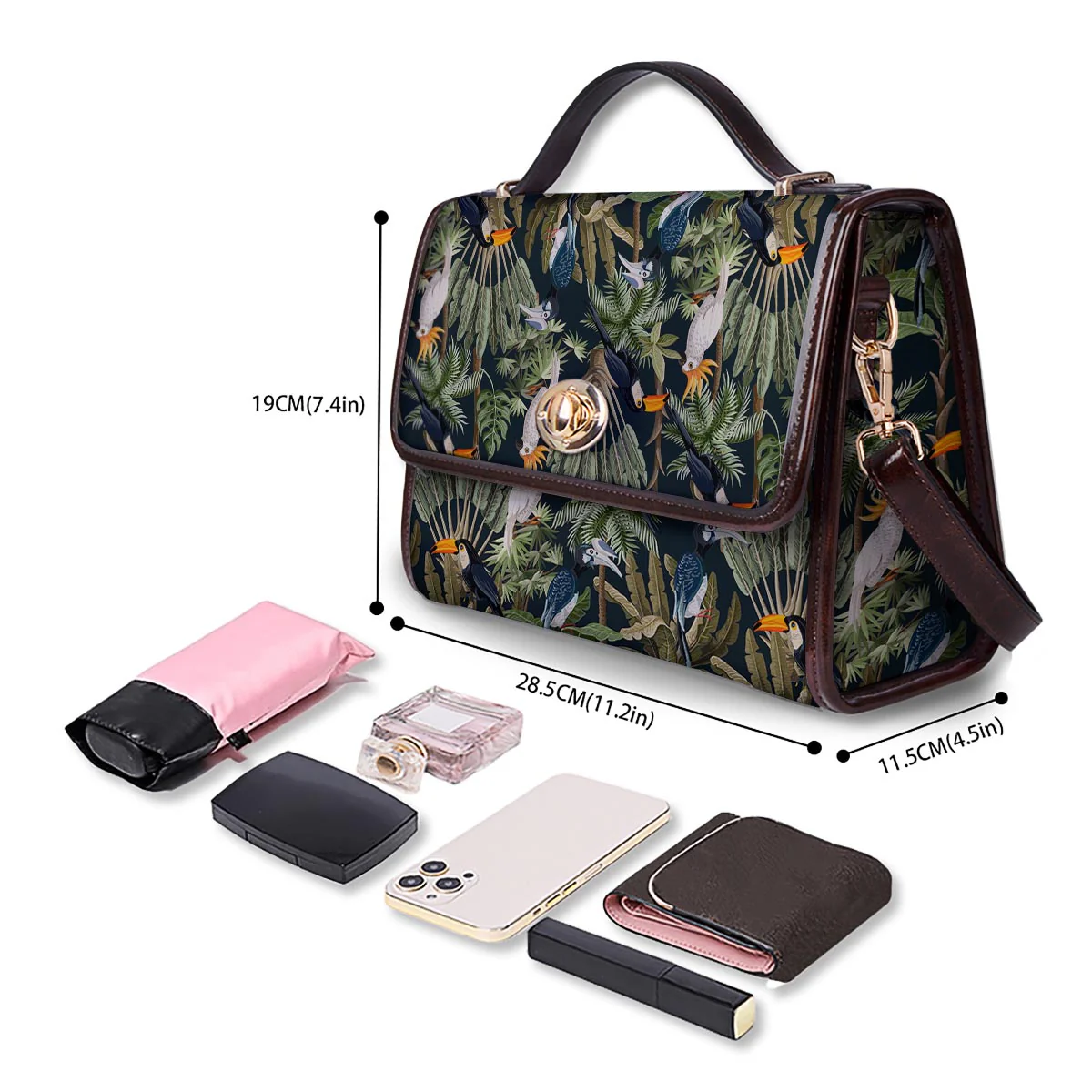 Tropical Toucan Parrot Print Pattern Women's Satchel Bag - Image 4