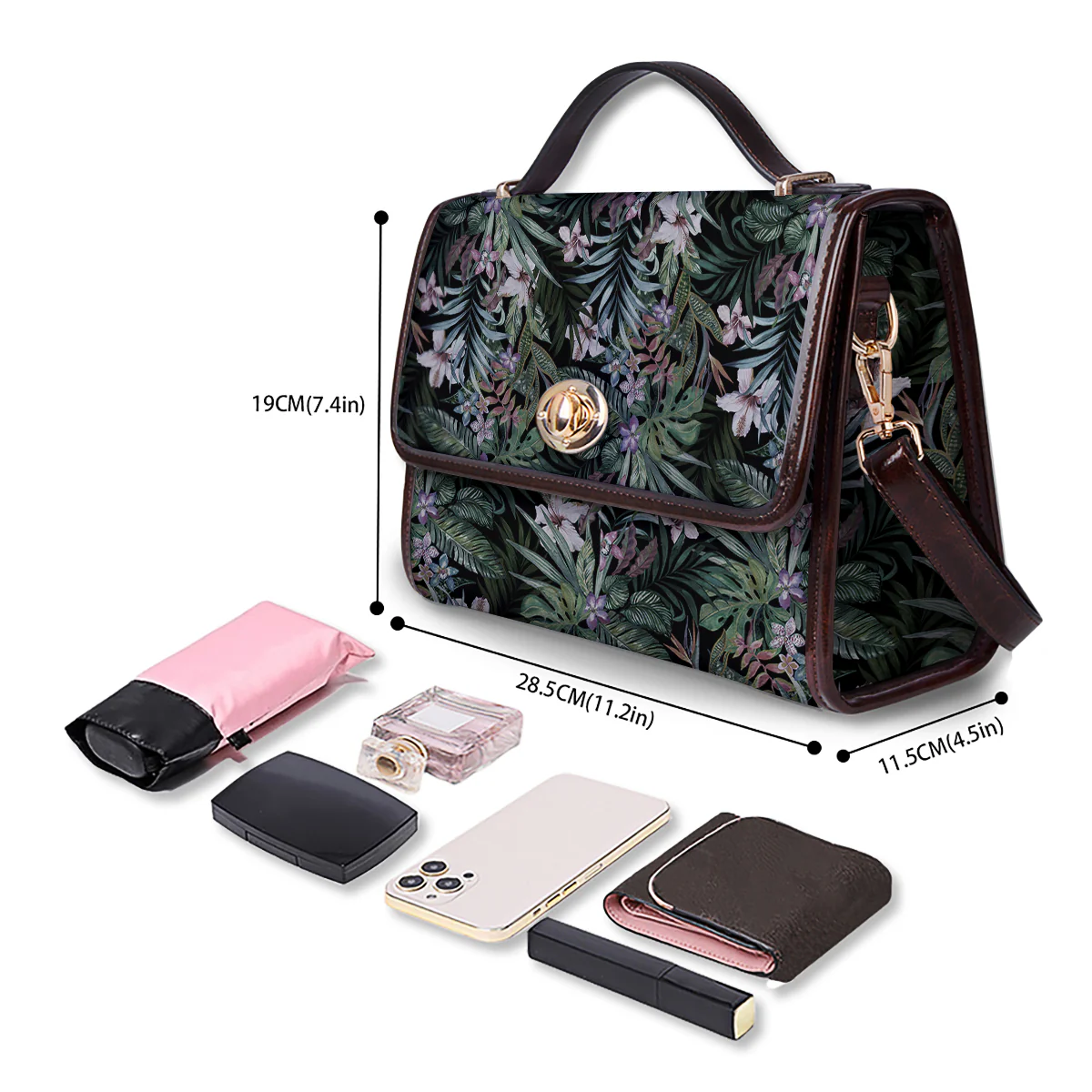 Tropical Vintage Floral Print Pattern Women's Satchel Bag - Image 4