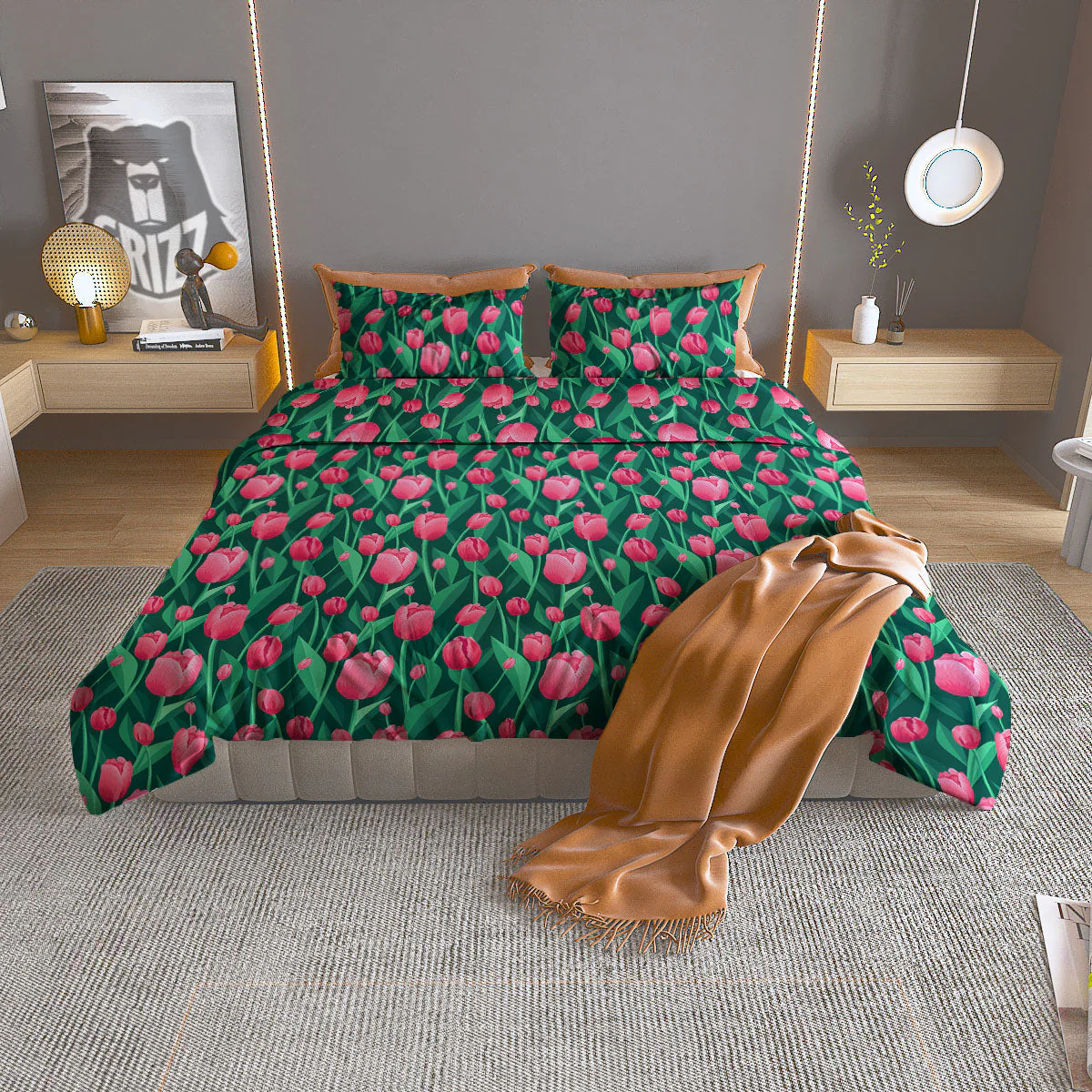 Tulip Pink Print Pattern Duvet Cover Bedding Set