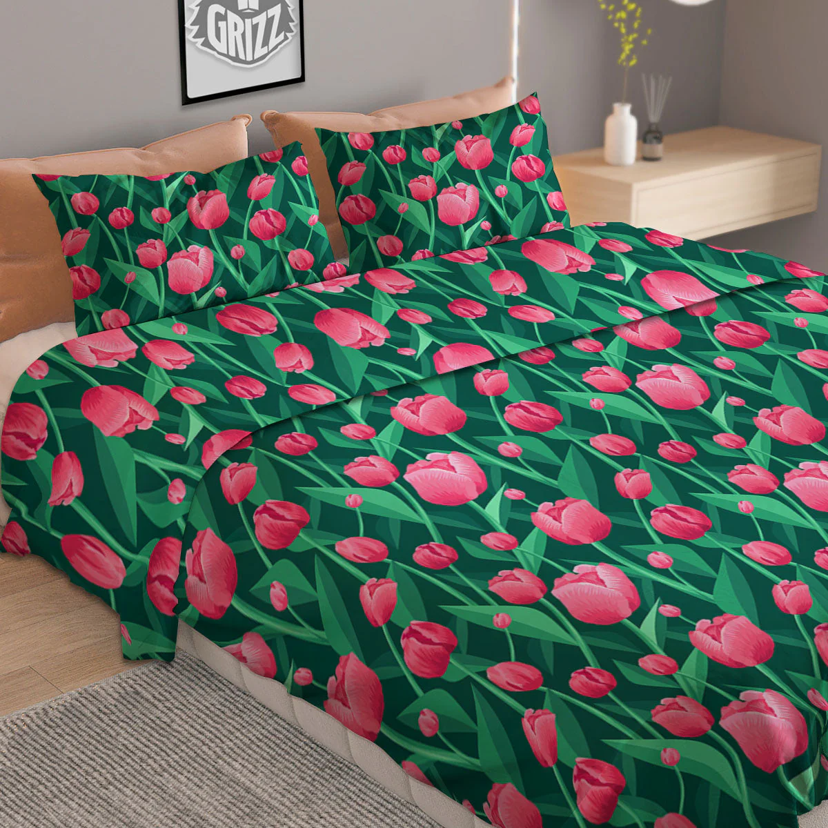 Tulip Pink Print Pattern Duvet Cover Bedding Set - Image 2