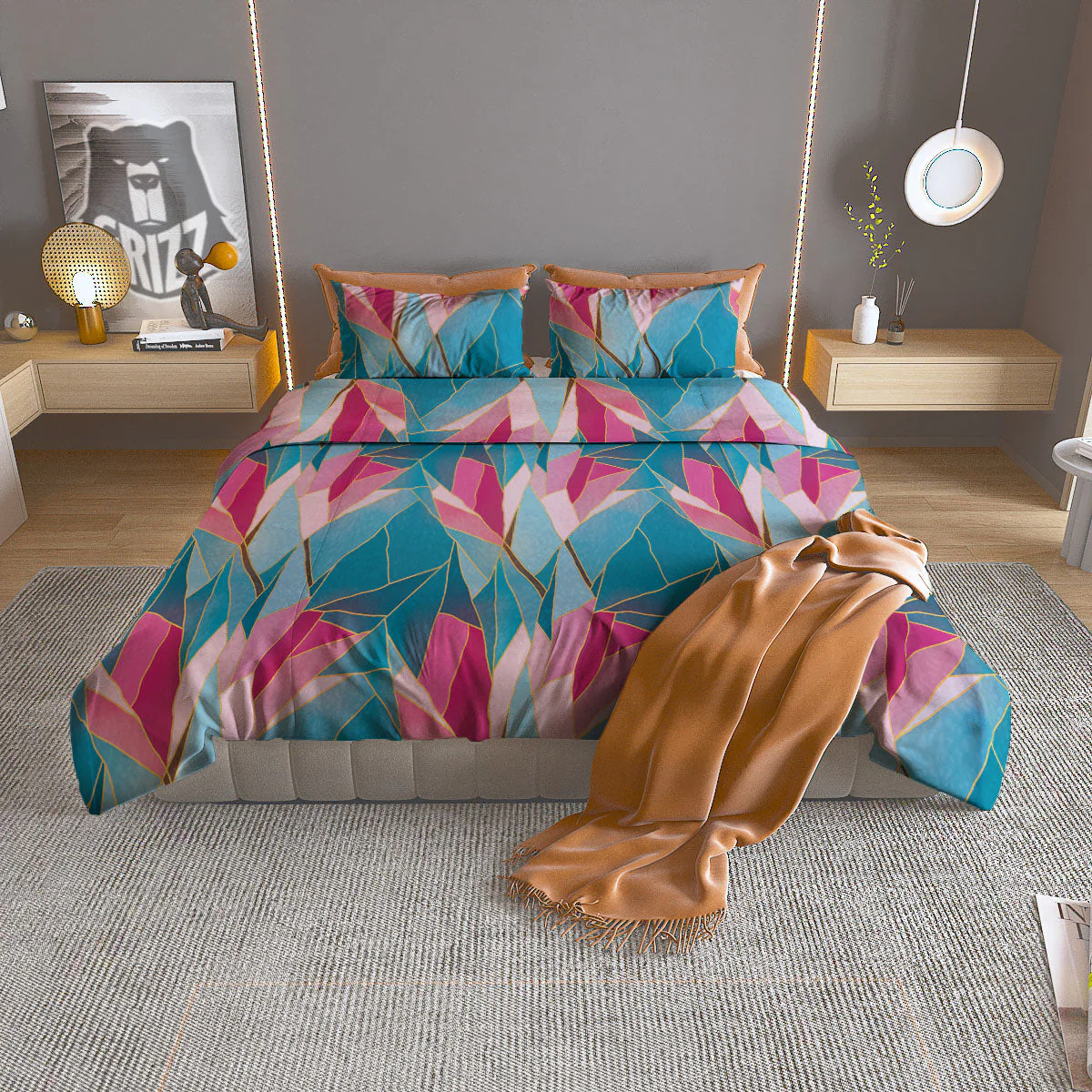 Tulip Polygon Print Pattern Duvet Cover Bedding Set