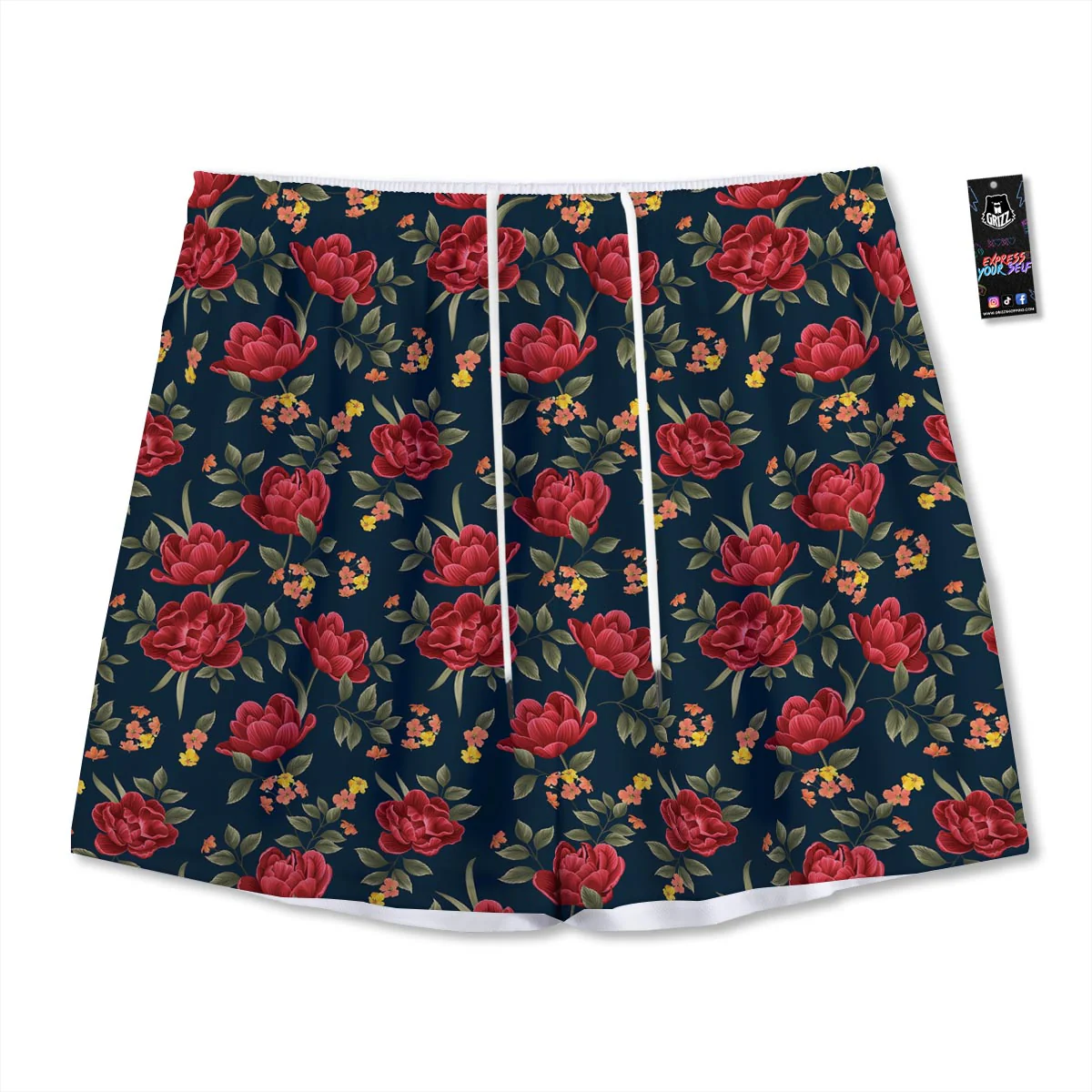 Tulip Red Print Pattern Mesh Shorts