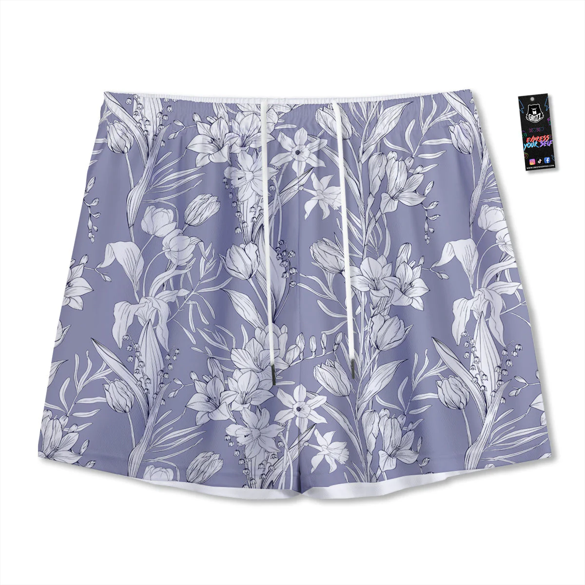 Tulip White Print Pattern Mesh Shorts