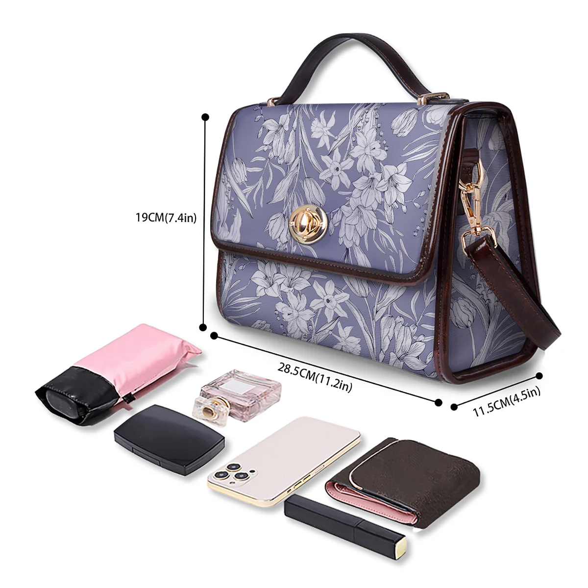 Tulip White Print Pattern Women's Satchel Bag - Image 4