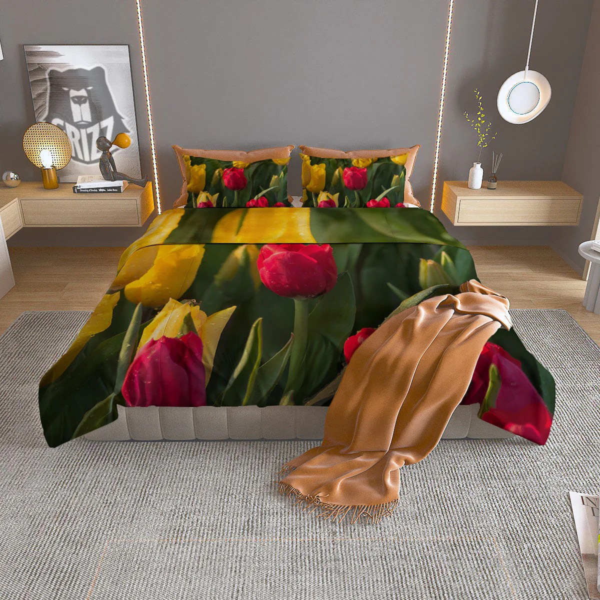 Tulip Yellow And Red Print Duvet Cover Bedding Set