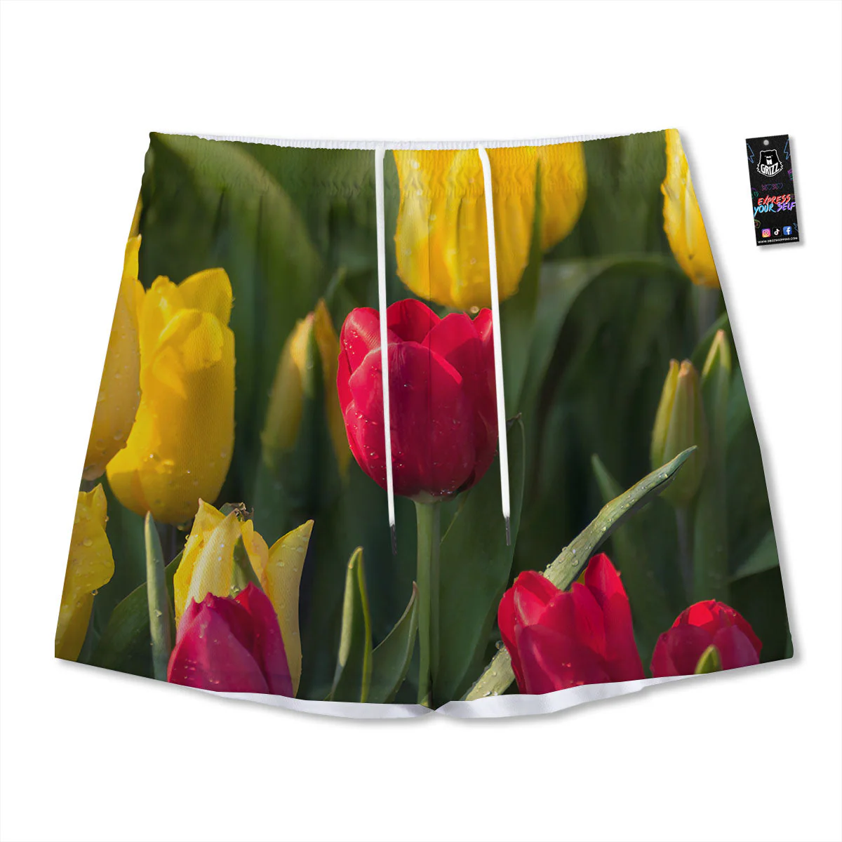 Tulip Yellow And Red Print Mesh Shorts