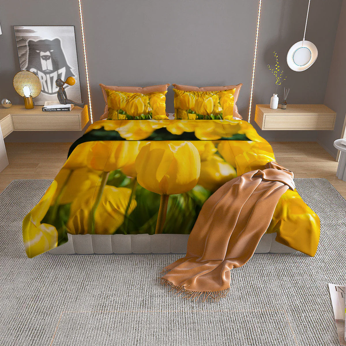 Tulip Yellow Print Duvet Cover Bedding Set