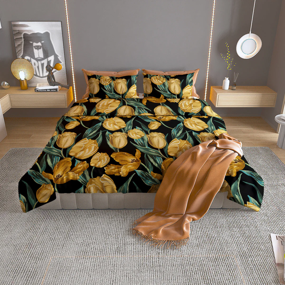 Tulip Yellow Print Pattern Duvet Cover Bedding Set