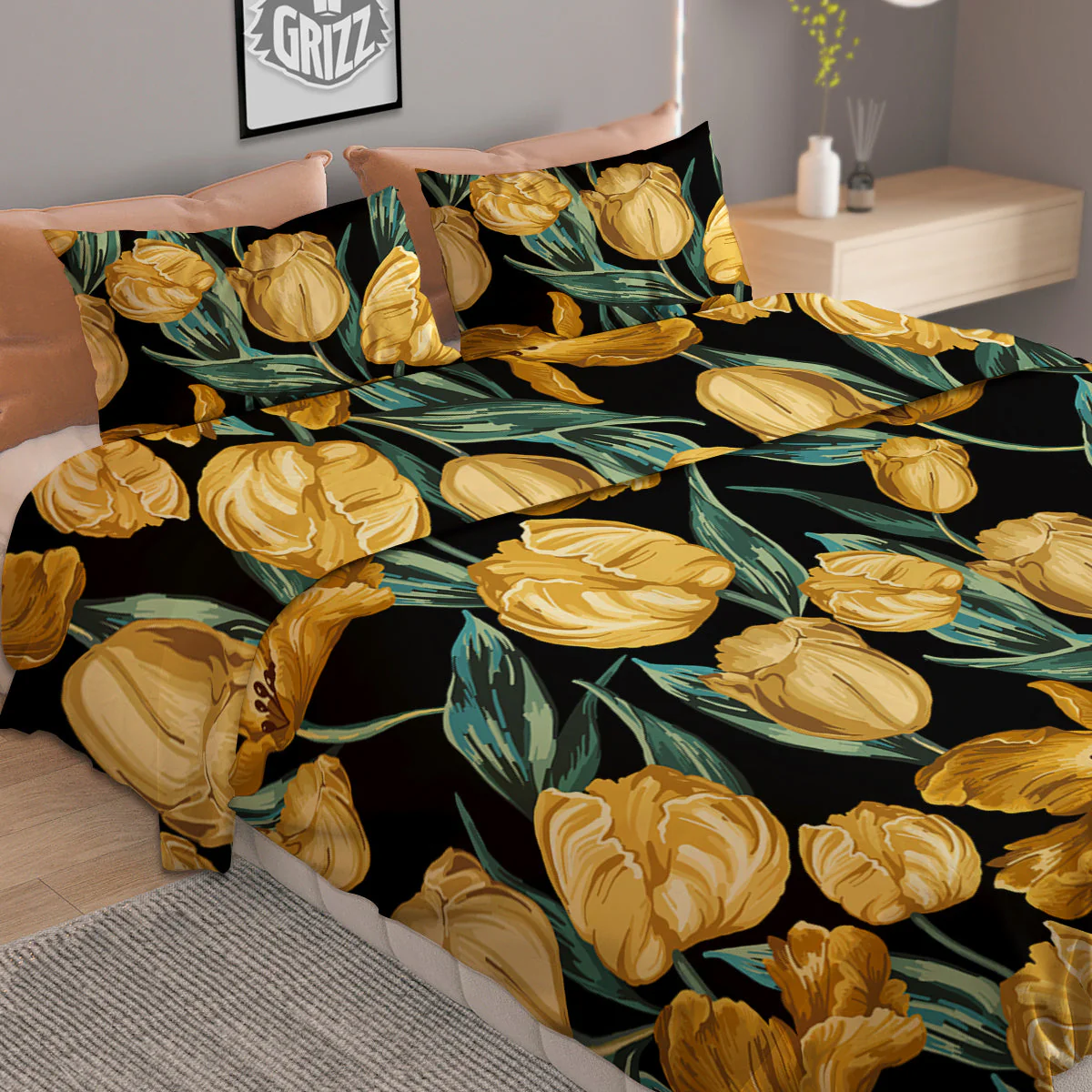 Tulip Yellow Print Pattern Duvet Cover Bedding Set - Image 2