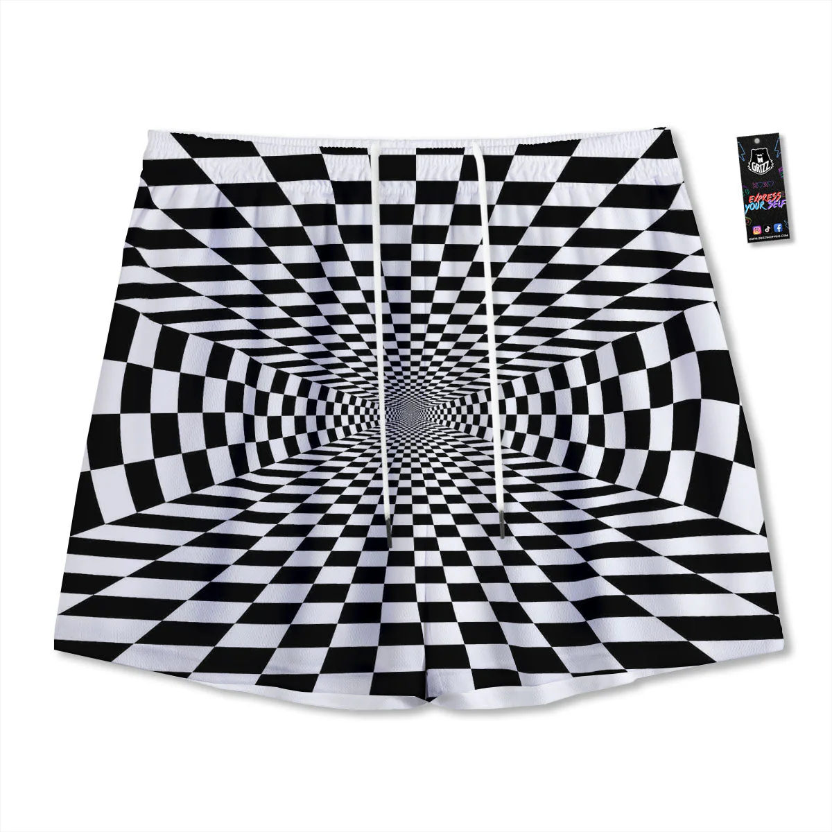 Tunnel Illusion White And Black Print Mesh Shorts