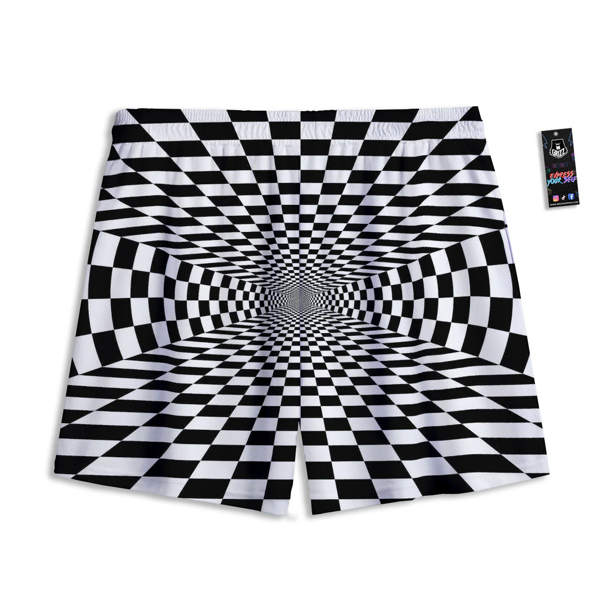Tunnel Illusion White And Black Print Mesh Shorts - Image 2