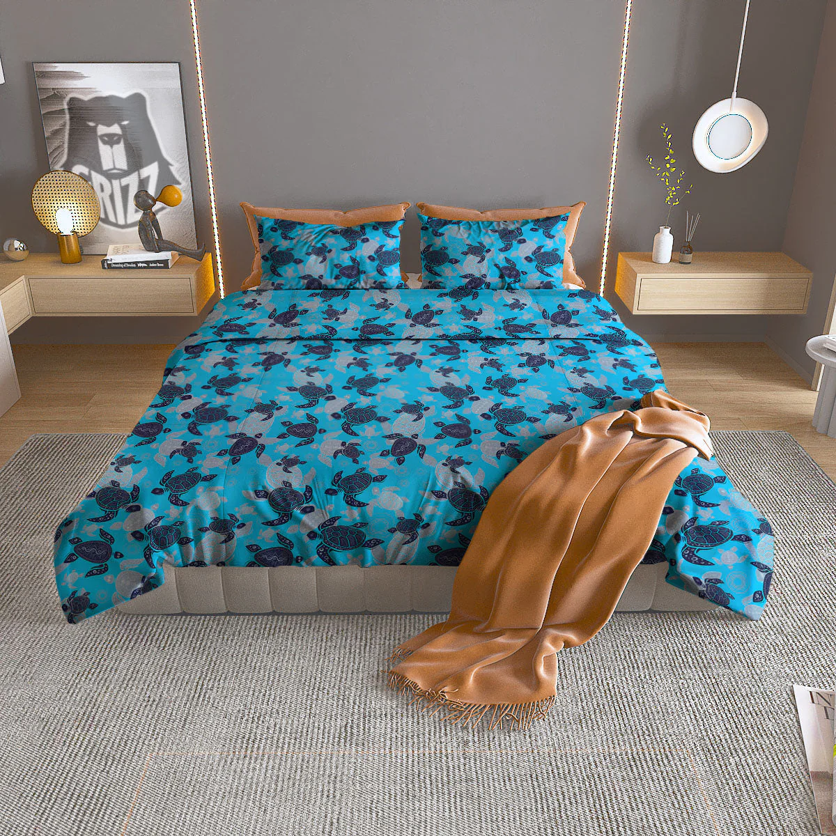 Turtle Blue Sea Print Pattern Duvet Cover Bedding Set