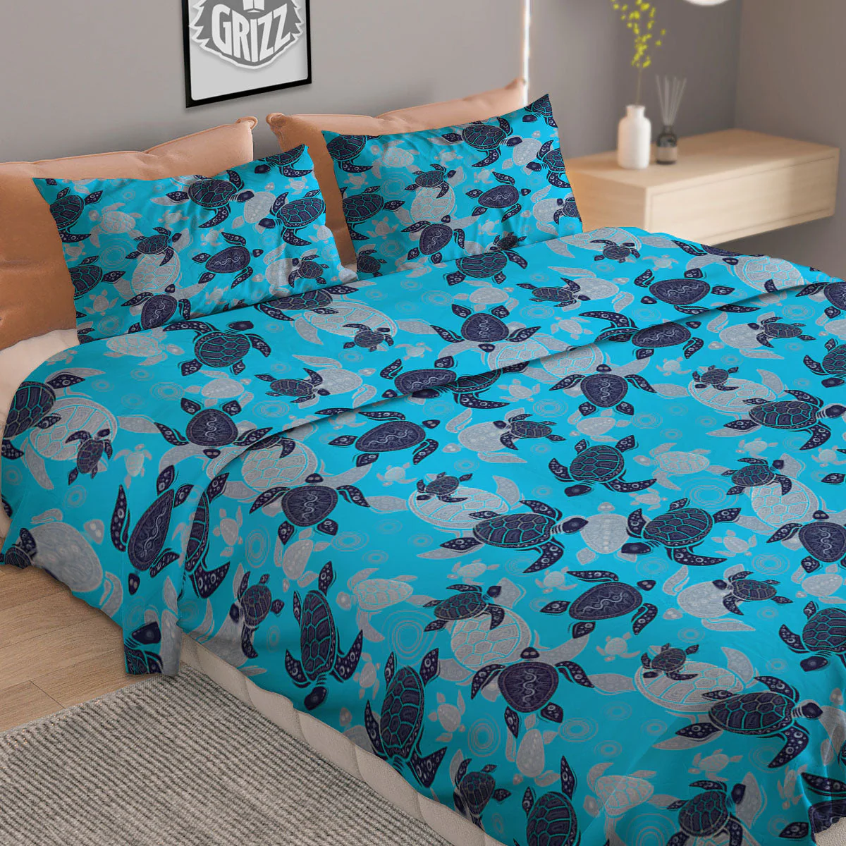 Turtle Blue Sea Print Pattern Duvet Cover Bedding Set - Image 2
