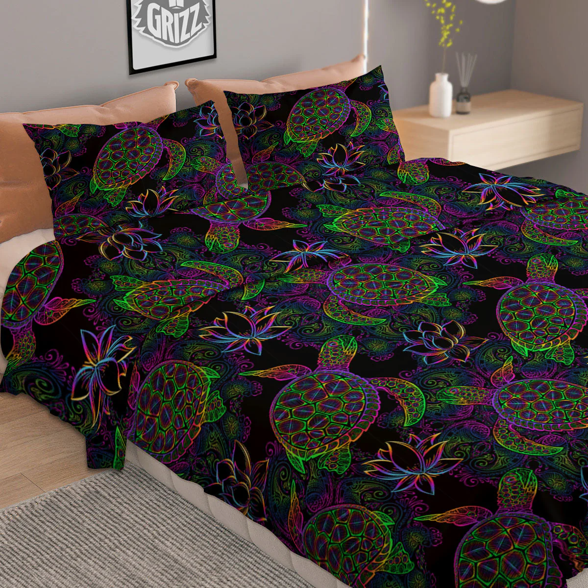 Turtle Sea Psychedelic Print Pattern Duvet Cover Bedding Set - Image 2
