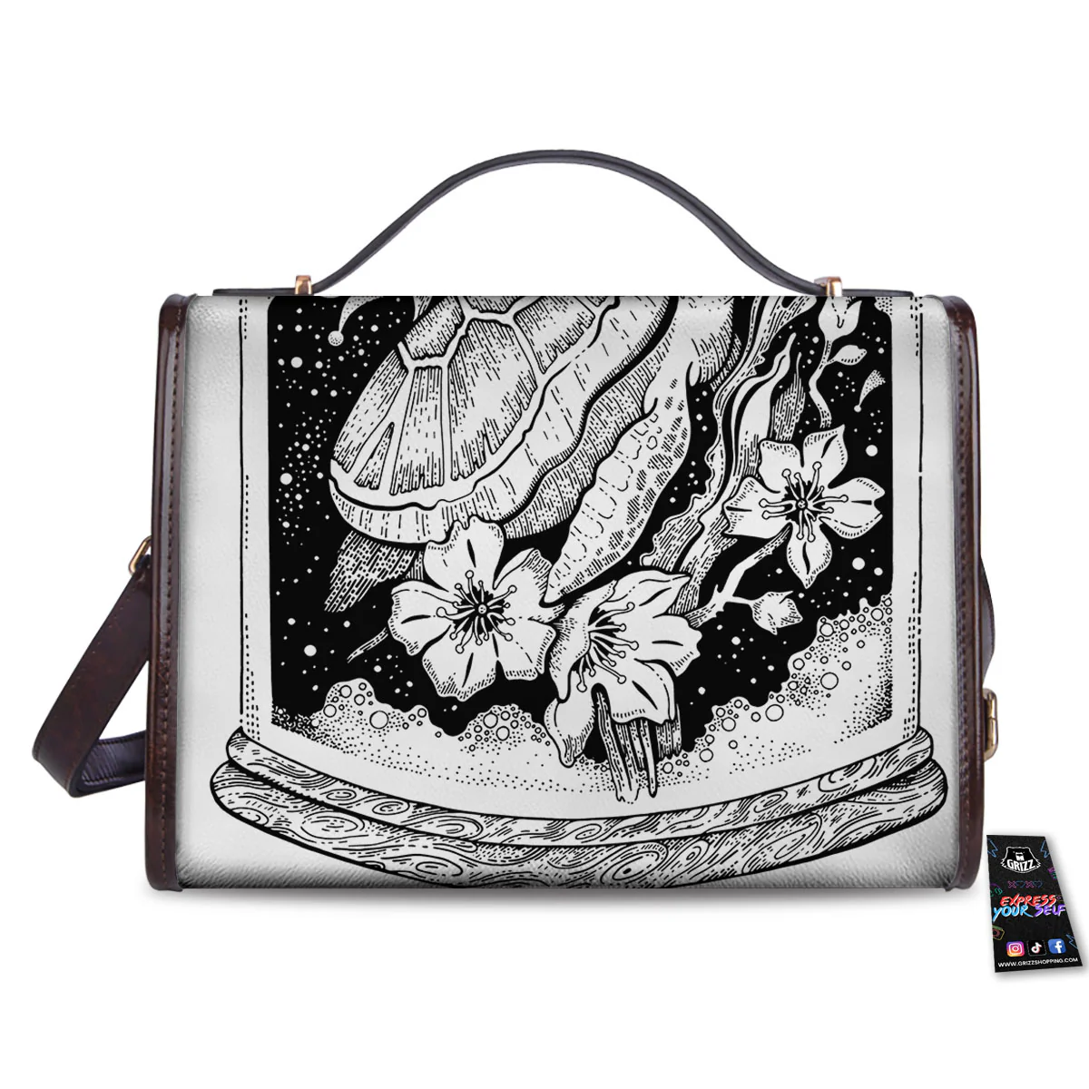 Turtle Sea Zentangle Print Women's Satchel Bag - Image 2