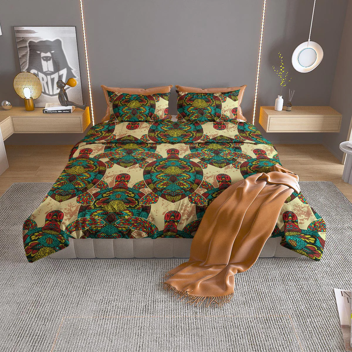 Turtle Tribal Sea Print Pattern Duvet Cover Bedding Set