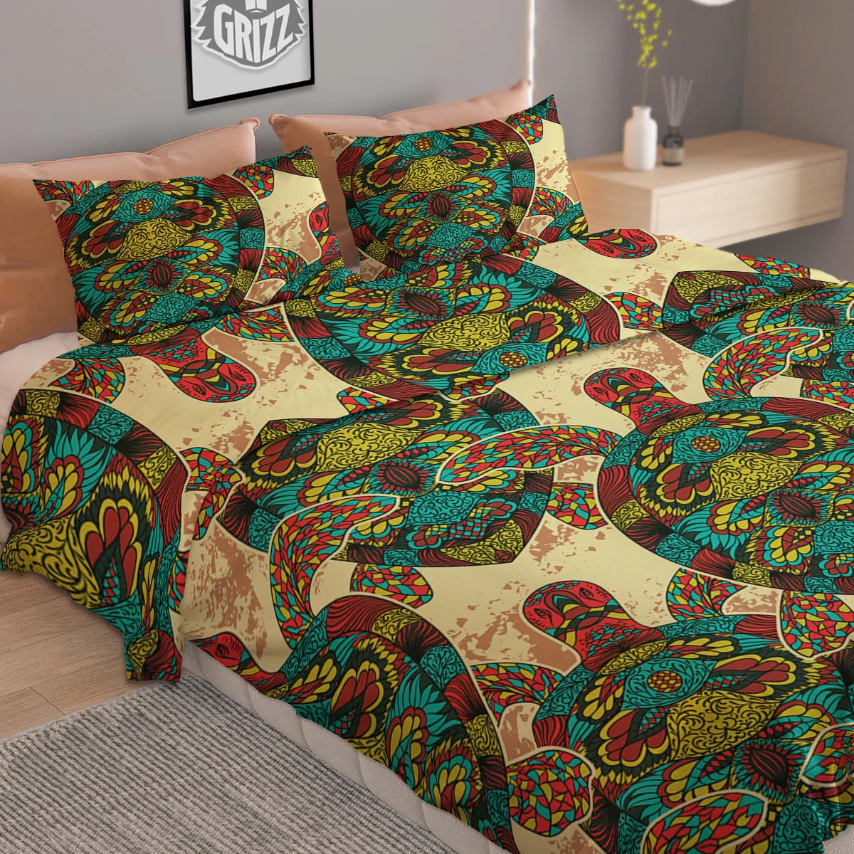 Turtle Tribal Sea Print Pattern Duvet Cover Bedding Set - Image 2