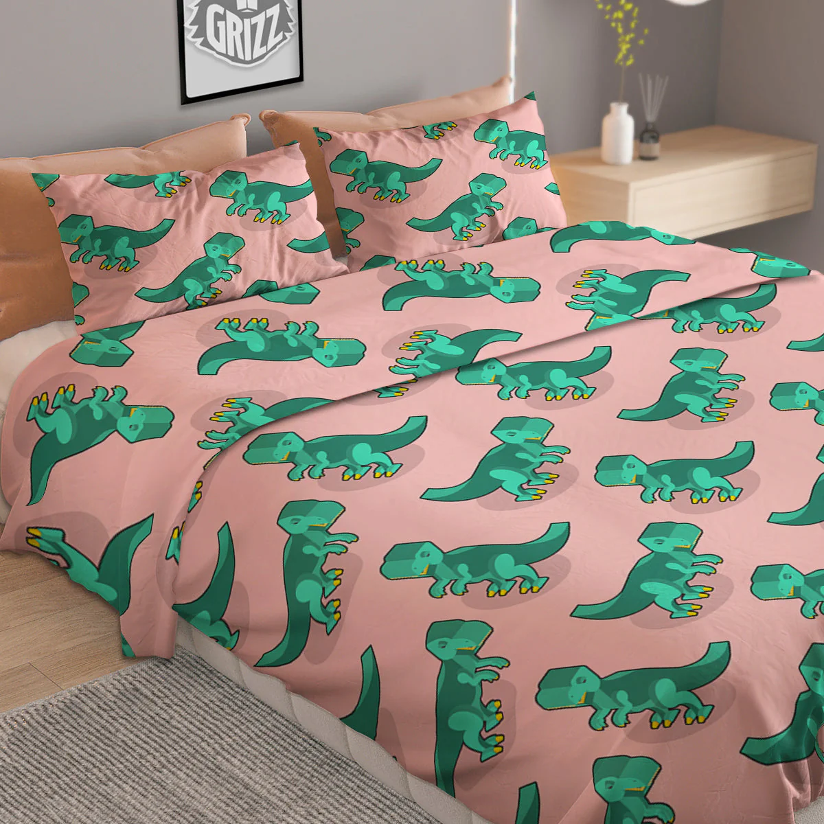 Tyrannosaurus Isometric Print Pattern Duvet Cover Bedding Set - Image 2