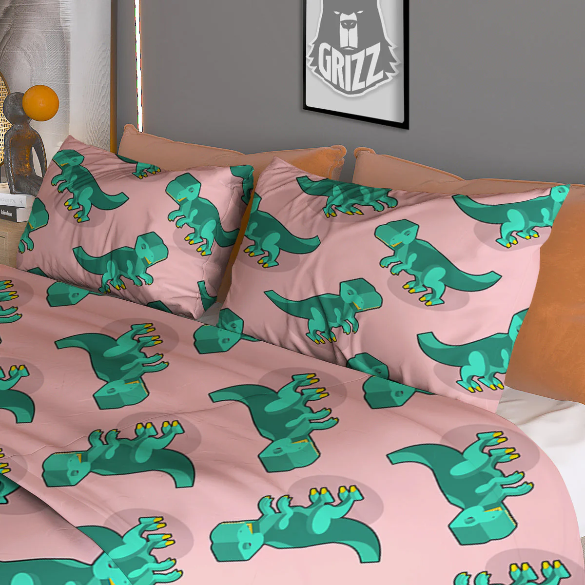 Tyrannosaurus Isometric Print Pattern Duvet Cover Bedding Set - Image 3