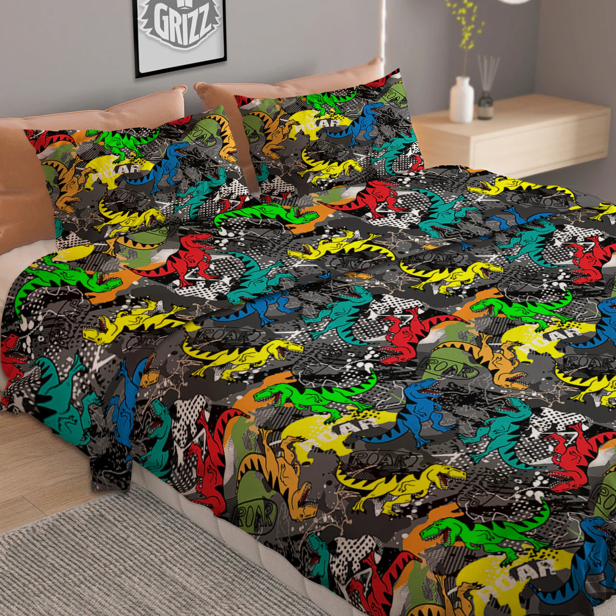 Tyrannosaurus Rex Colorful Print Duvet Cover Bedding Set - Image 2
