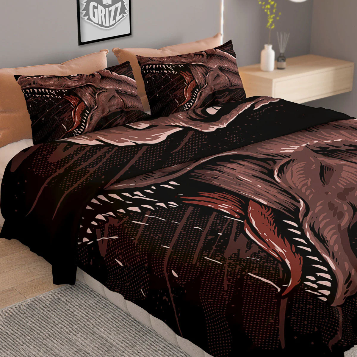 Tyrannosaurus Rex Head Print Duvet Cover Bedding Set - Image 2