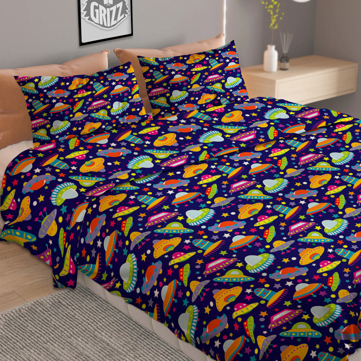 UFO Colorful Print Pattern Duvet Cover Bedding Set - Image 2