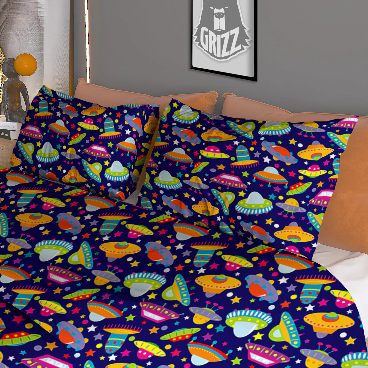 UFO Colorful Print Pattern Duvet Cover Bedding Set - Image 3