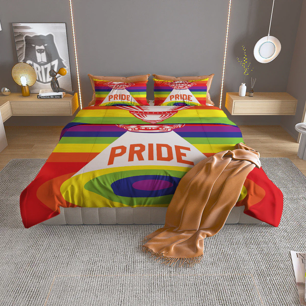 UFO LGBT Pride Rainbow Print Duvet Cover Bedding Set