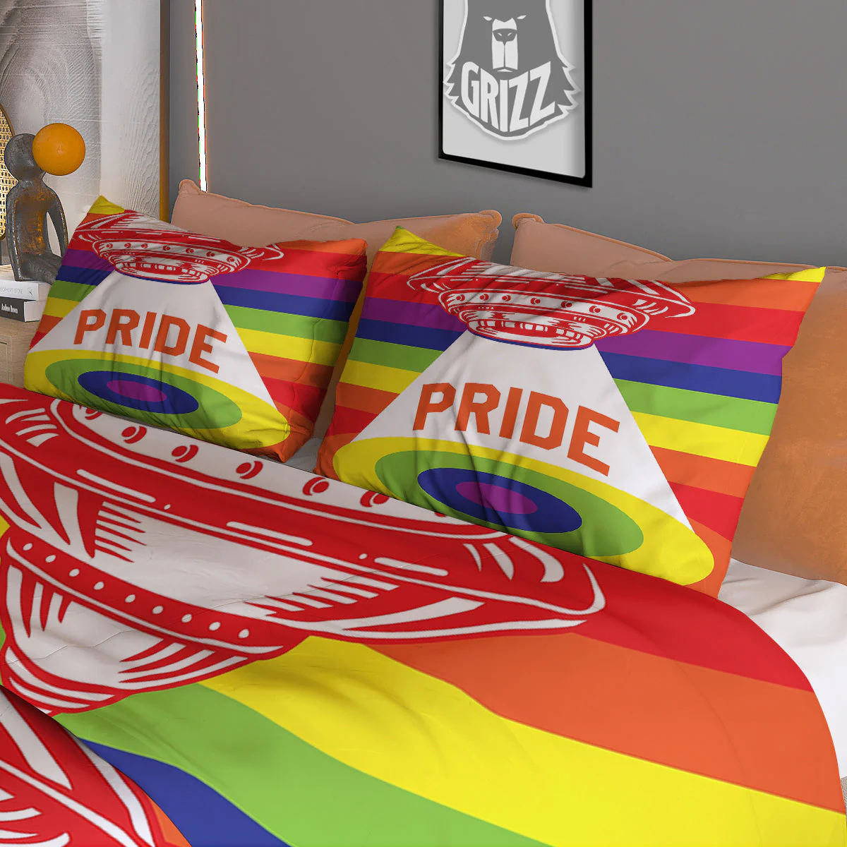 UFO LGBT Pride Rainbow Print Duvet Cover Bedding Set - Image 3
