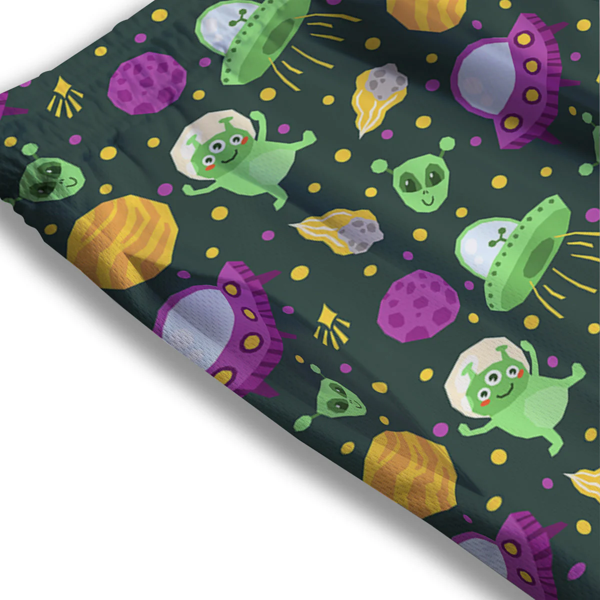 UFO Little Green Alien Print Pattern Mesh Shorts - Image 3