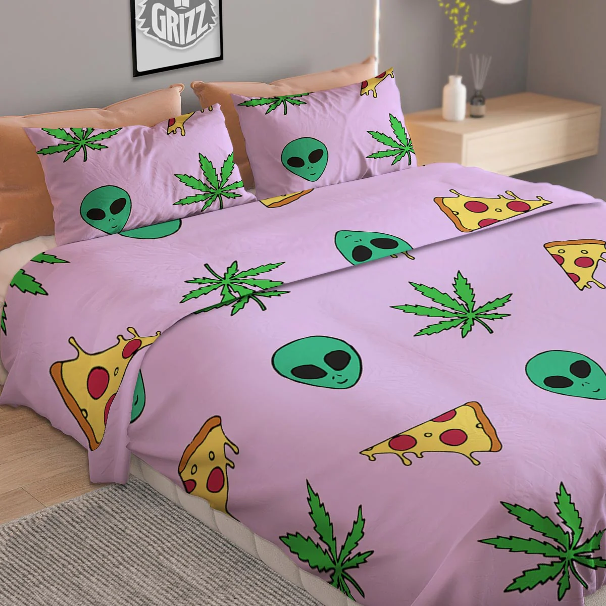Ufo Pizza Trippy Print Pattern Duvet Cover Bedding Set - Image 2