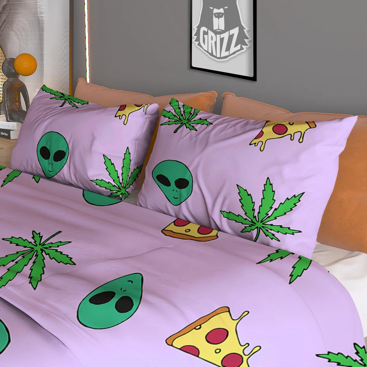 Ufo Pizza Trippy Print Pattern Duvet Cover Bedding Set - Image 3