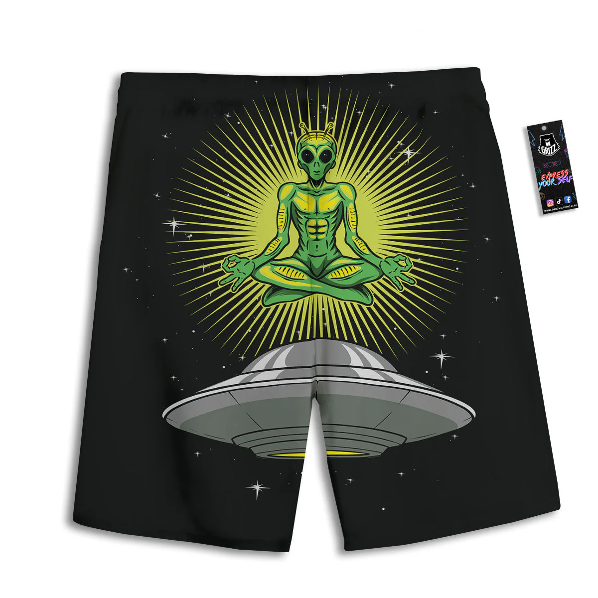 UFO Space Green Alien Print Men's Athletic Shorts - Image 2