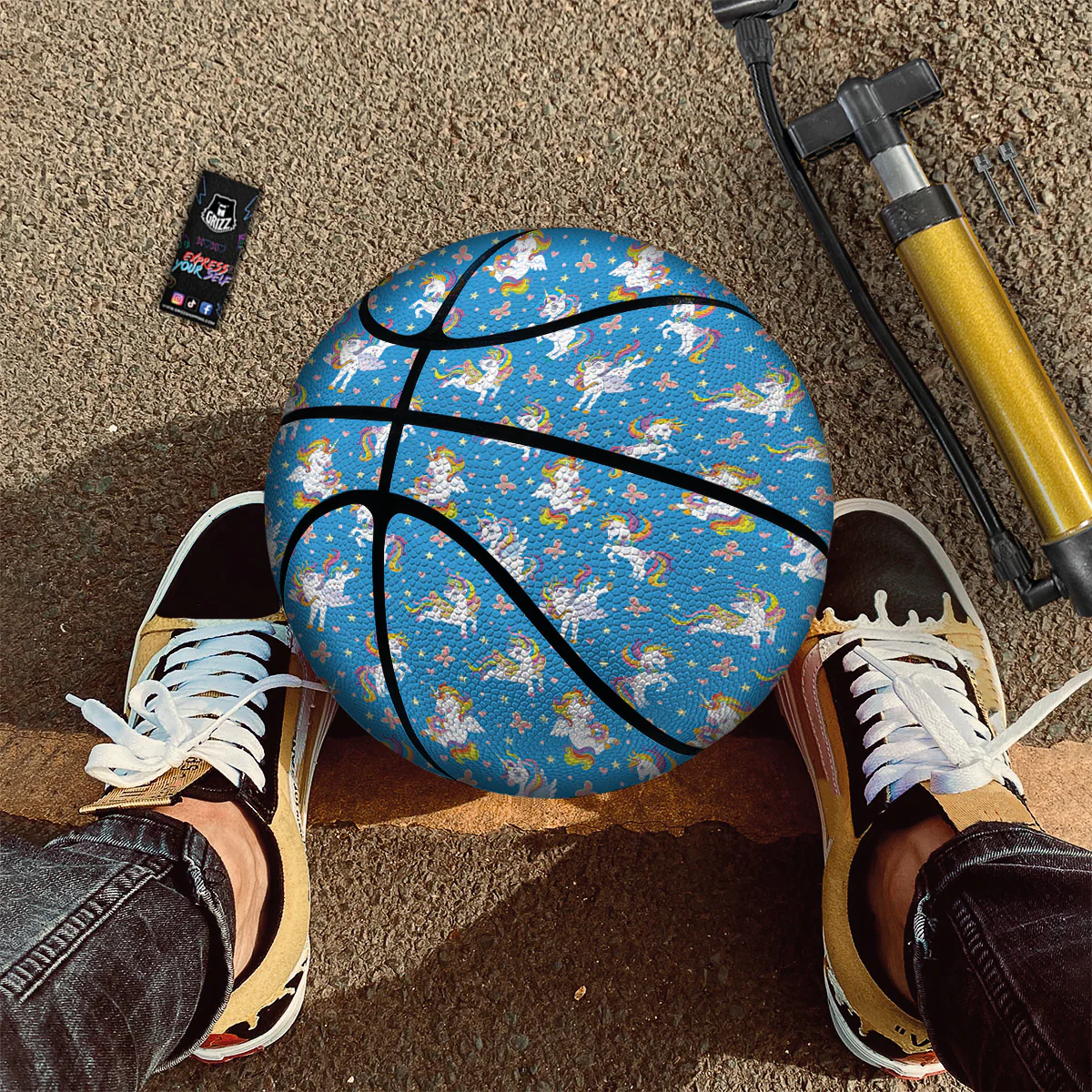 Unicorn Blue Rainbow Print Pattern Basketball - Image 2