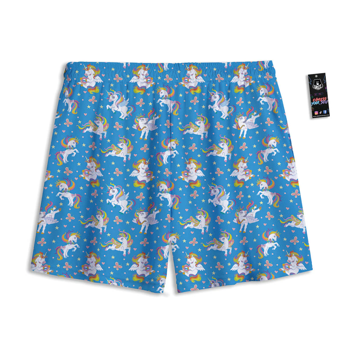 Unicorn Blue Rainbow Print Pattern Mesh Shorts - Image 2