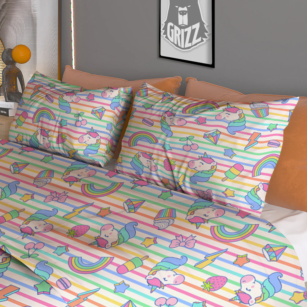 Unicorn Cute Rainbow Print Pattern Duvet Cover Bedding Set - Image 3