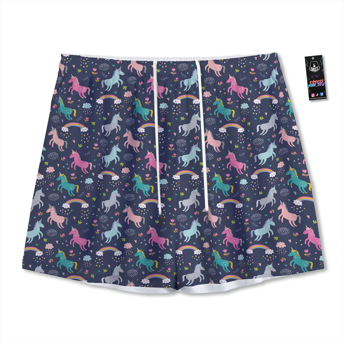 Unicorn Doodle Print Pattern Mesh Shorts