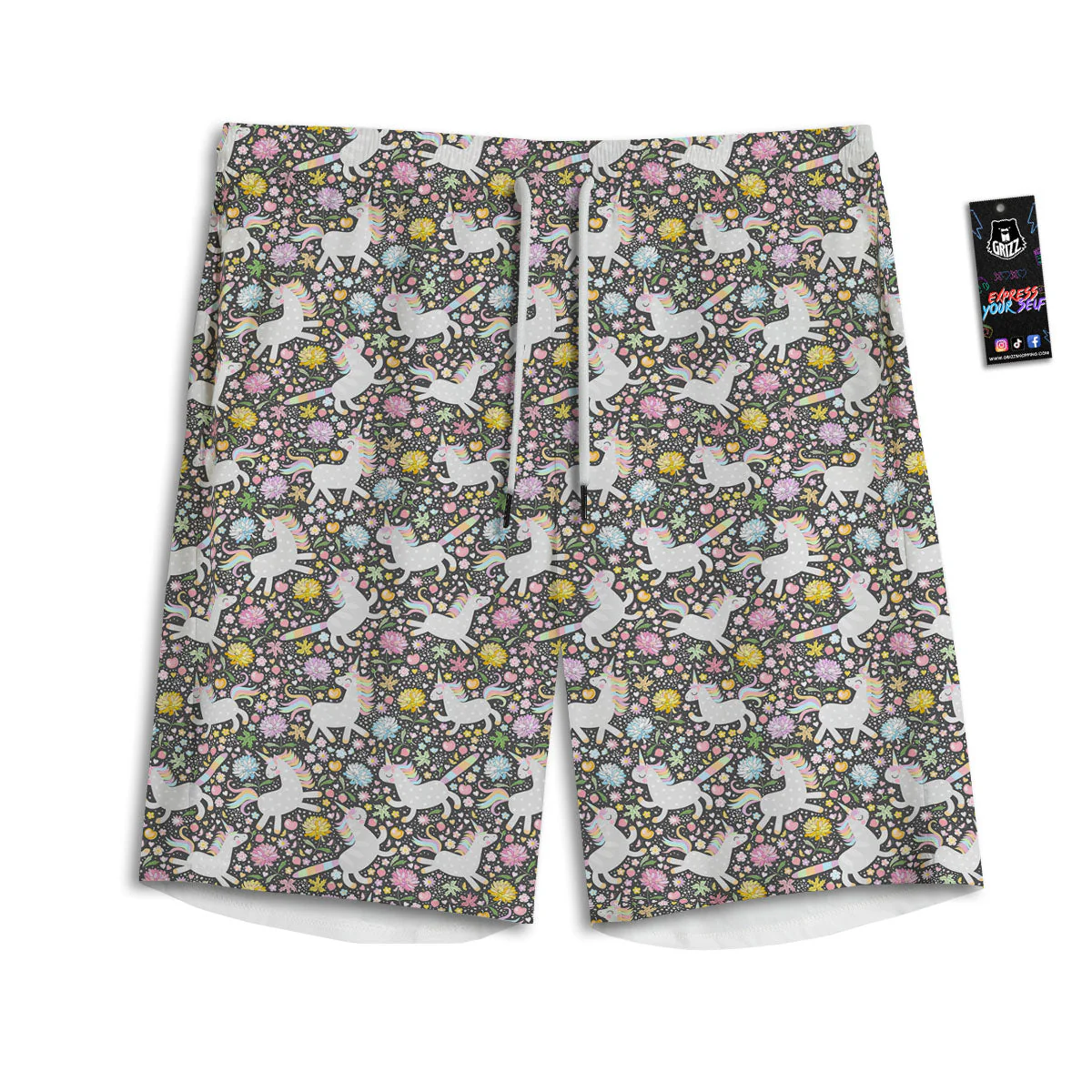 Unicorn Fairy Floral Print Pattern Men's Athletic Shorts