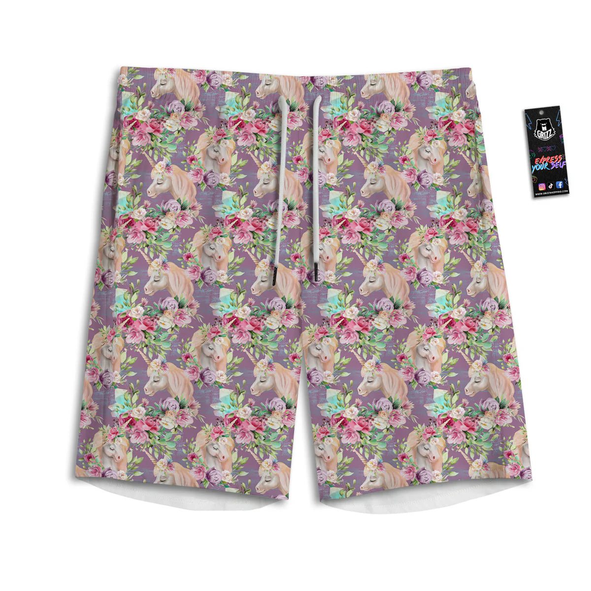 Unicorn Magic Floral Print Pattern Men's Athletic Shorts