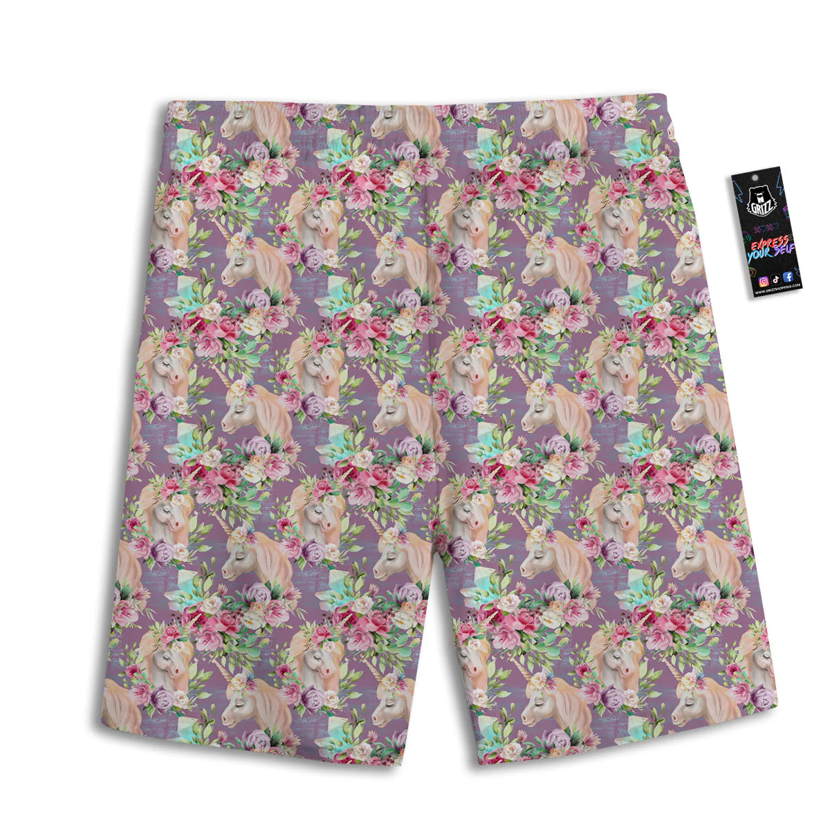 Unicorn Magic Floral Print Pattern Men's Athletic Shorts - Image 2