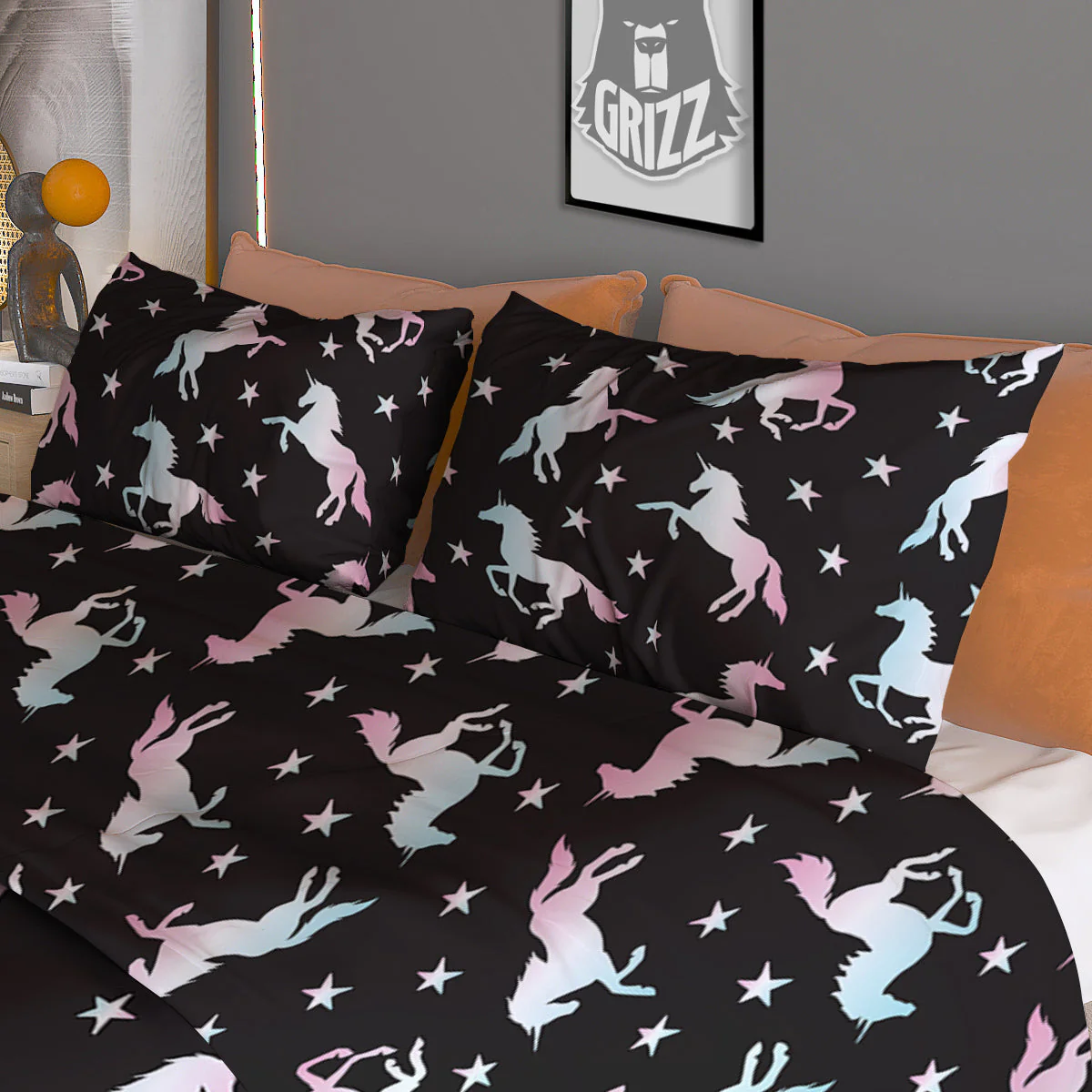 Unicorn Night Winged Print Pattern Duvet Cover Bedding Set - Image 3