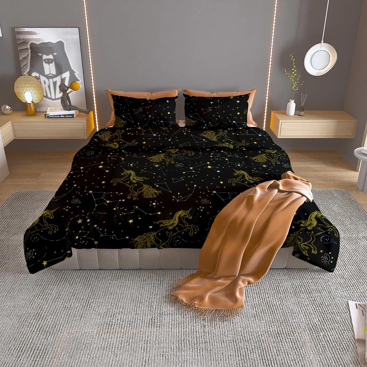 Unicorn Star Space Print Pattern Duvet Cover Bedding Set
