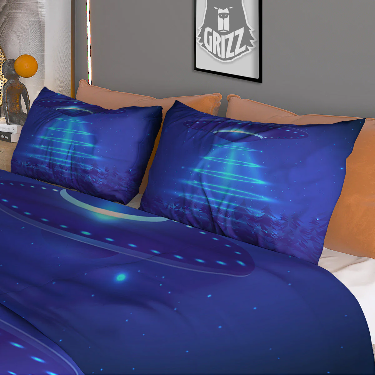 Unidentified Flying Object Blue Print Duvet Cover Bedding Set - Image 3