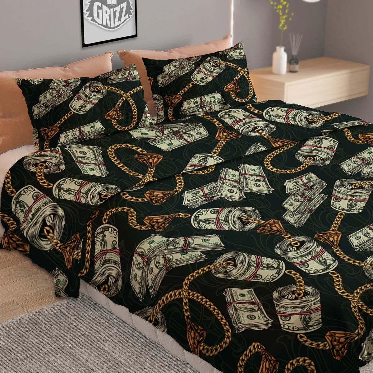 US Dollar Print Pattern Duvet Cover Bedding Set - Image 2