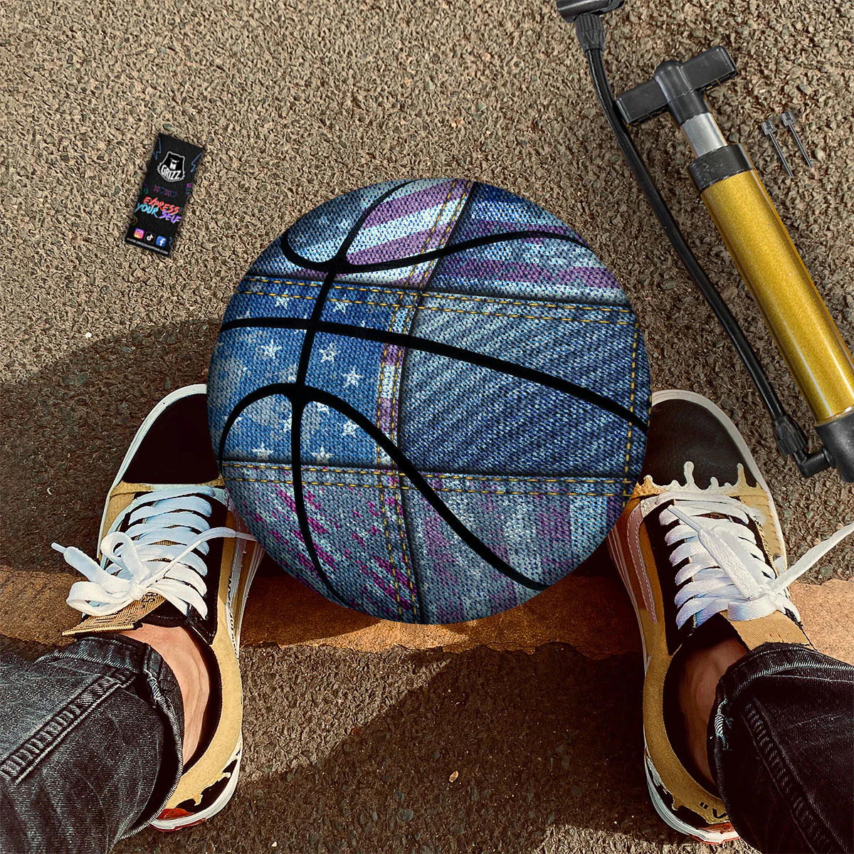 USA Denim Patchwork 4th of July Print Basketball - Image 2